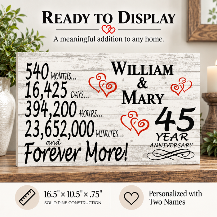 45th Anniversary Gift - Personalized Wood Sign for Couples