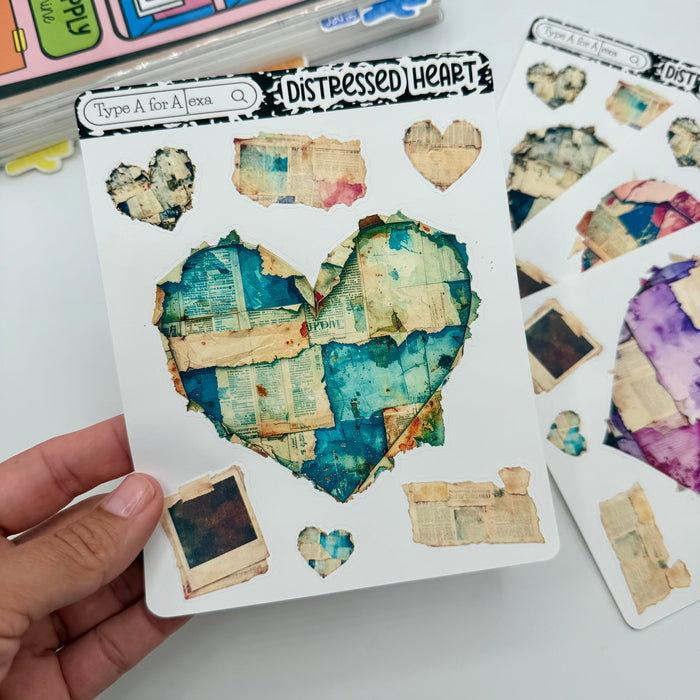 Distressed Heart Jumbo Journaling Sticker Pocket