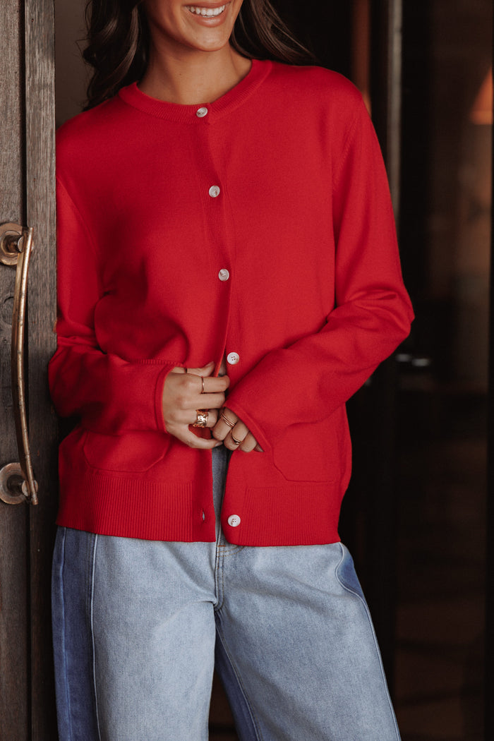 Petal and Pup USA KNITWEAR Abner Cardigan - Red