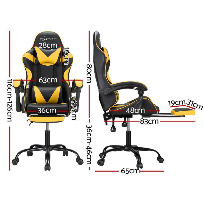 Artiss 2 Point Massage Gaming Office Chair Footrest Yellow -Home Living Store - -