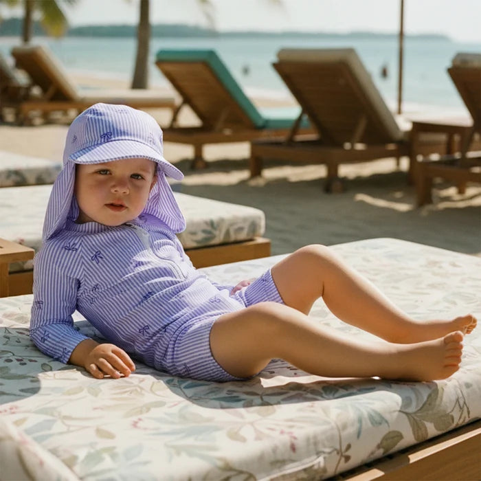BOWTIES Striped Swimsuit with Sun Hat