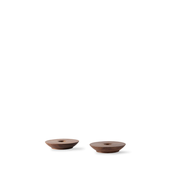 Two De Jong & Co wooden round candleholders
