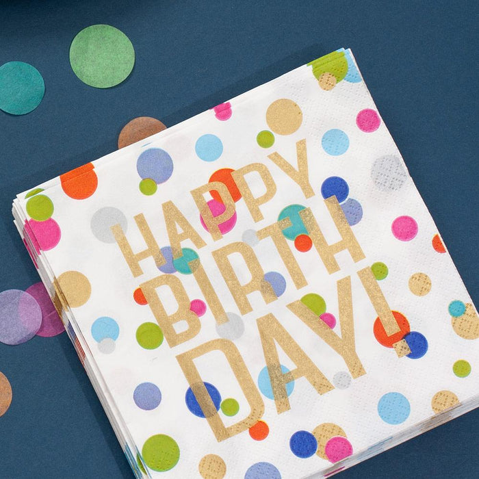 Caspari Confetti-Happy Birthday Cocktail Napkins.