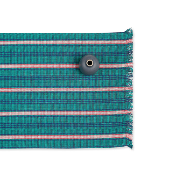 Tensira Cotton Tartan Runner in Green, Navy Blue & Red