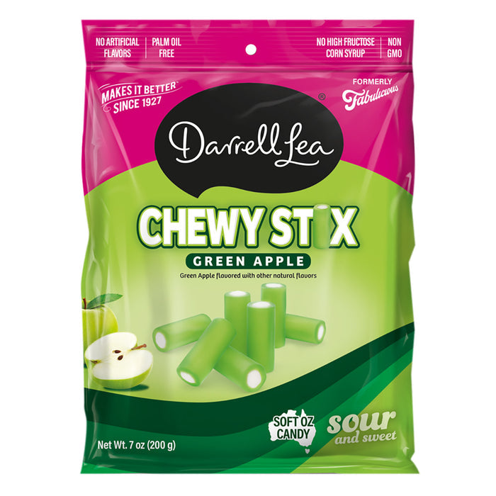 Darrell Lea Fabulicious Sour Green Apple Candy Stix - 8 Count Bags