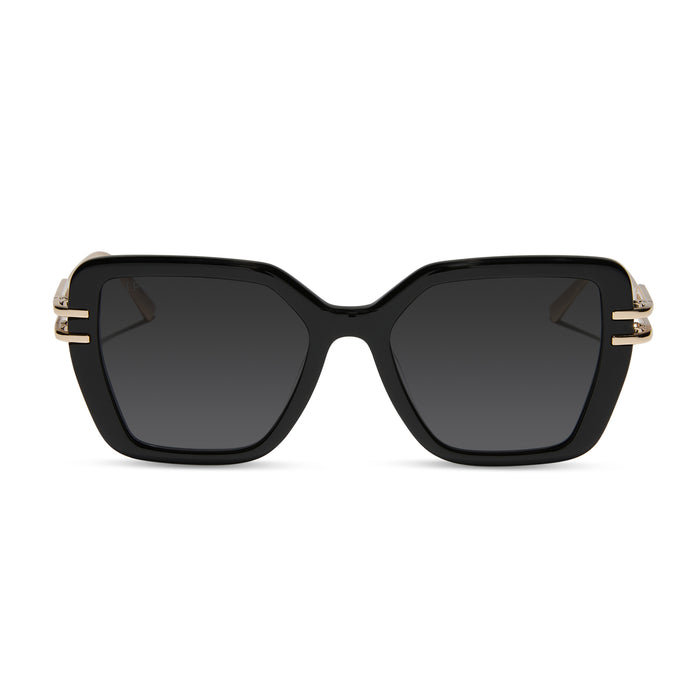 diff eyewear dasha square prescription sunglasses with a black frame and gold metal temples front view