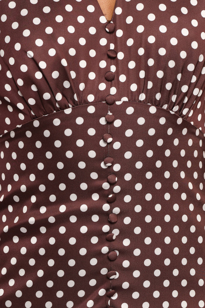 Petal and Pup USA DRESSES Dean Maxi Dress - Brown Polka Dot