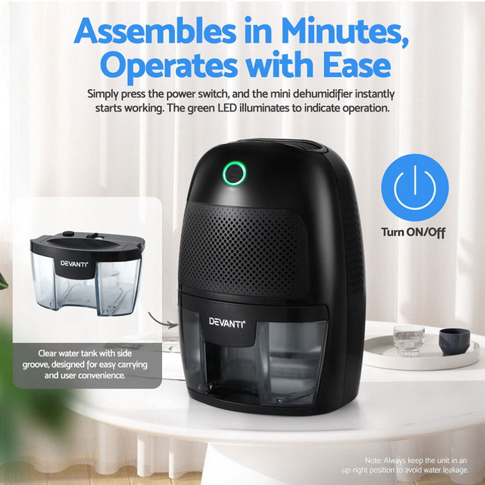 Devanti Dehumidifier 600ML Air Purifier Black - Devanti