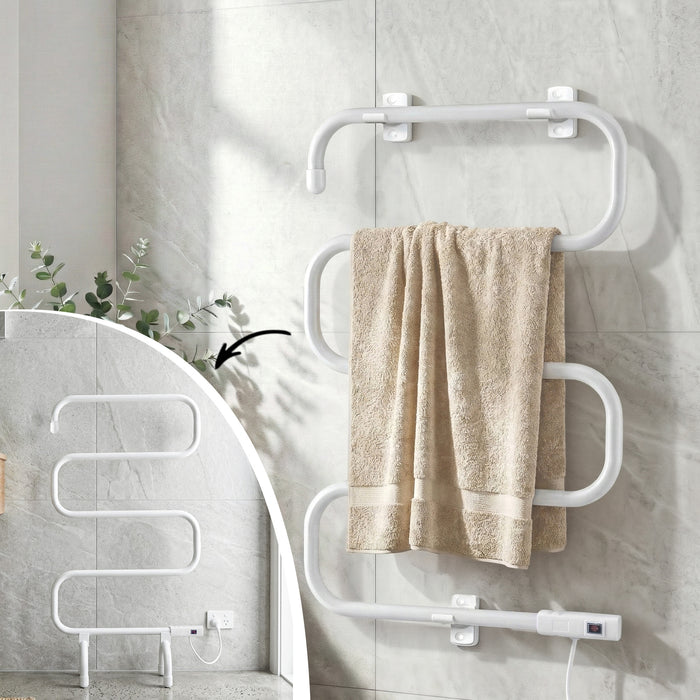 Devanti Heated Towel Rail Freestanding Wall Mounted S-Shape Electric Warmer Rack - Devanti
