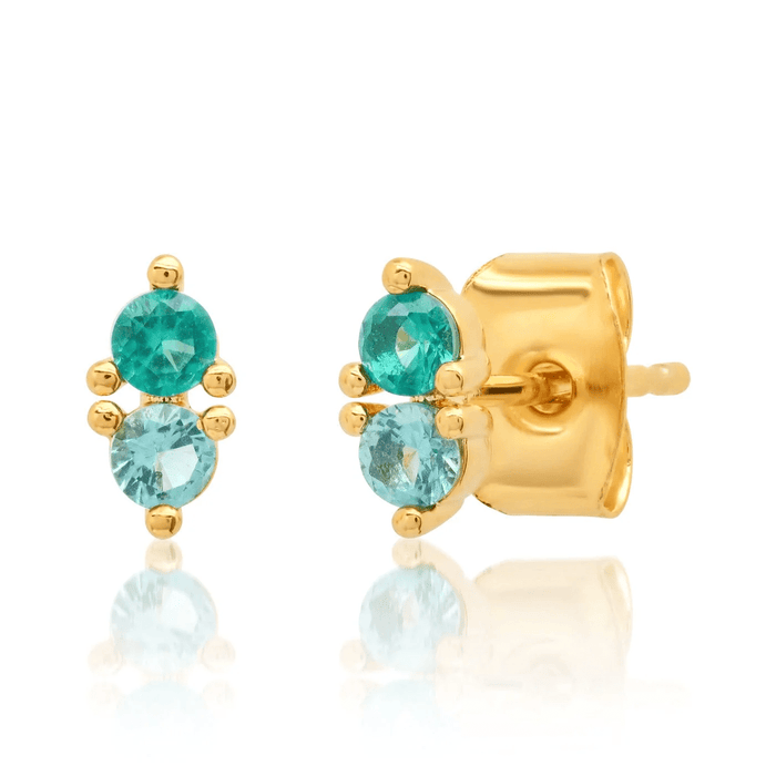 Double CZ Stud in Gold Green