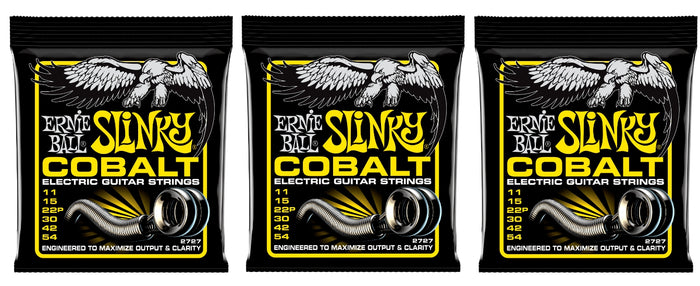 Ernie Ball 2727 Cobalt Beefy Slinky Electric Guitar Strings 11-54 (3-Pack)