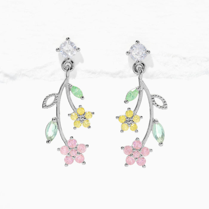 Flower Stem Dangle Earrings