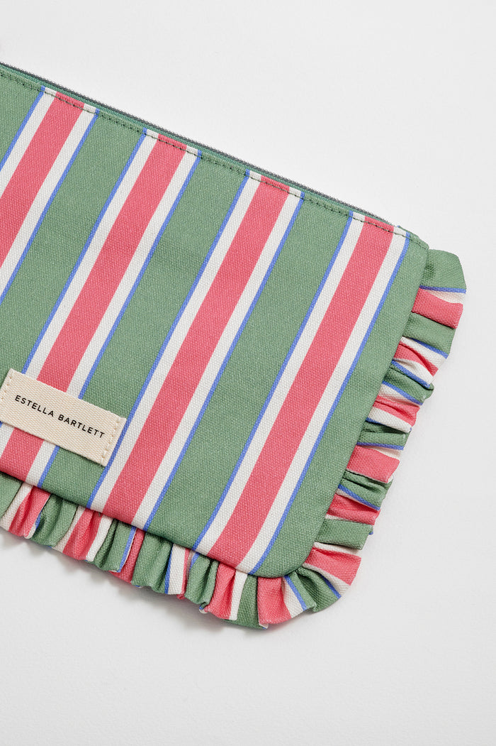 Green Stripe Ruffle Pouch
