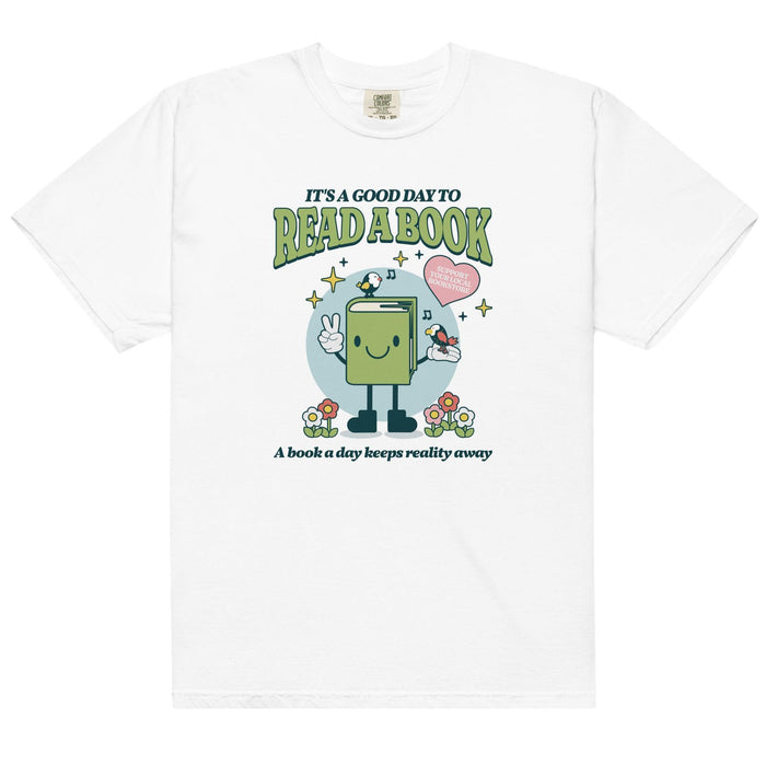 It's A Good Day To Read A Book Tee Shirt - The Bean Workshop - book lover, bookish, box tee, cute, read everyday, retro
