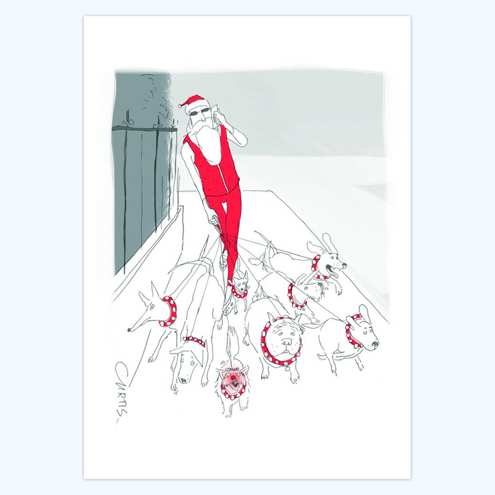 Kate Curtis: Santa Claus dog walker - 5x7 Holiday Cards