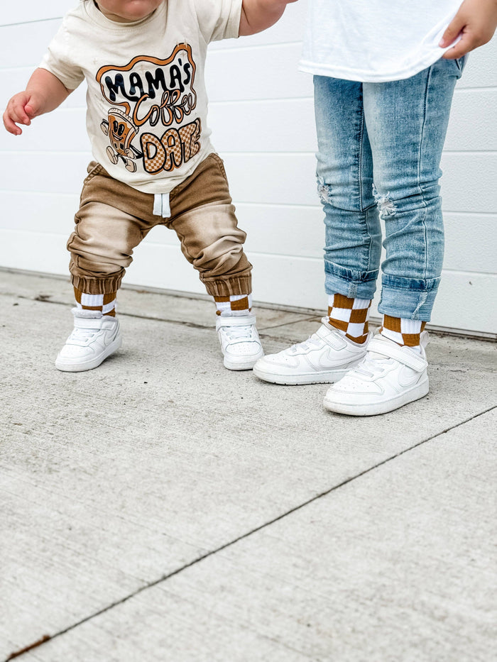 Kickin it up Socks - Camel Checker