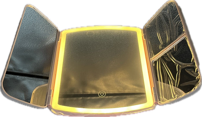 LED Lighted Adjustable Angle Removable TriFold Cosmetic Mirror With Drawer