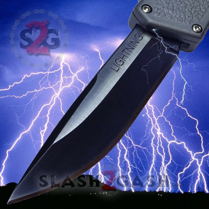 Taiwan Lightning OTF Dual Action Grey Automatic Knife - Tactical Plain Edge