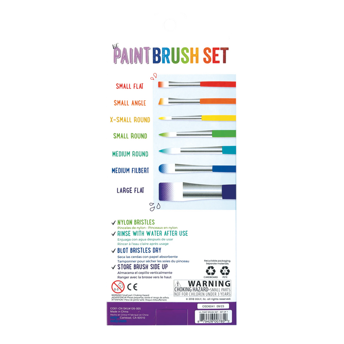 Back of packaging of OOLY Lil Paint Brush Set