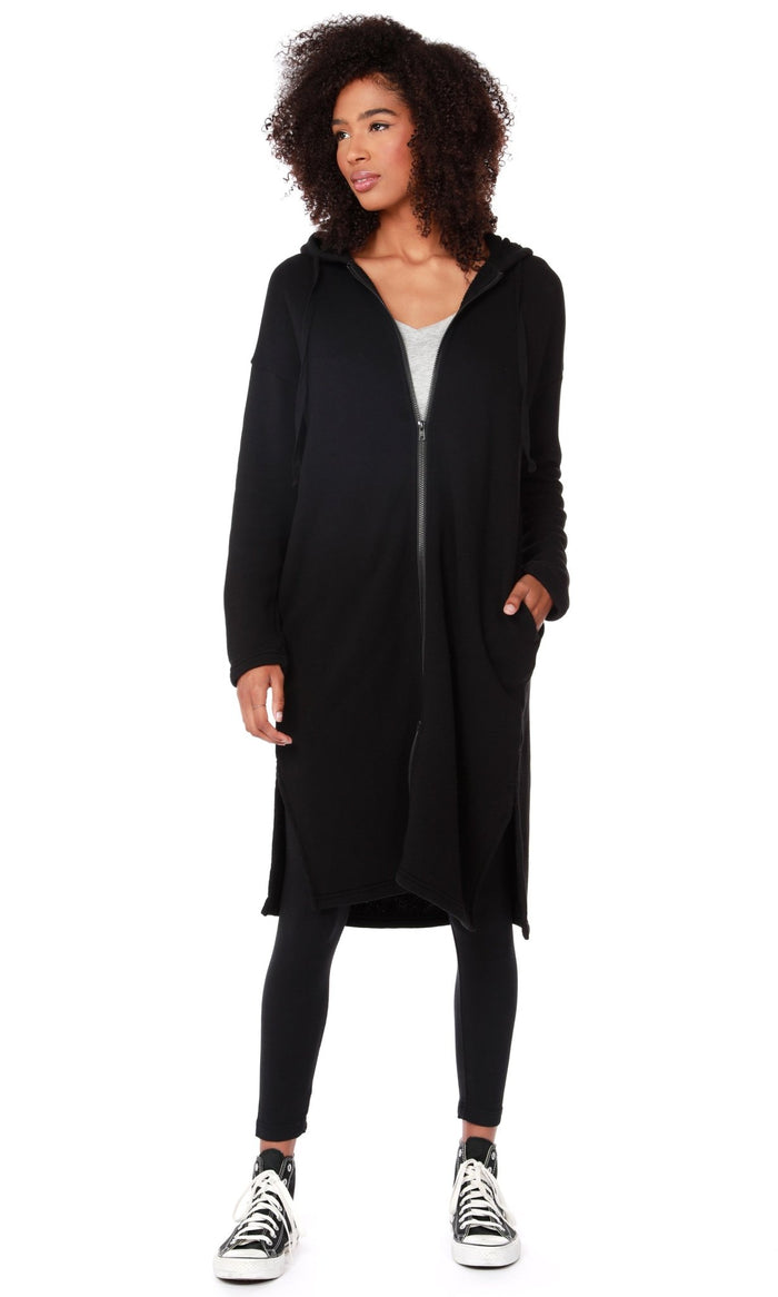 Longline Zip-Up Jacket in Black