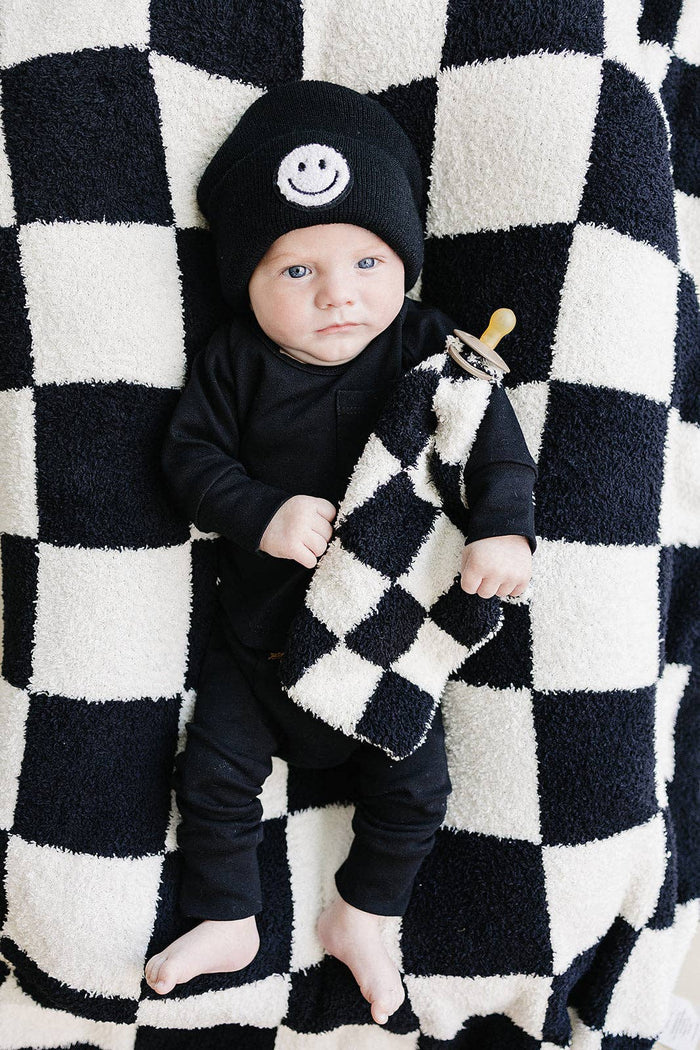 Lucky Panda Kids Lovey - Checkered Plush Black