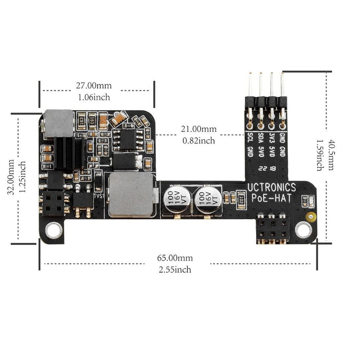 Mini Power over Ethernet (PoE) HAT for Raspberry Pi 4 - No Fan by Uctronics - The Pi Hut