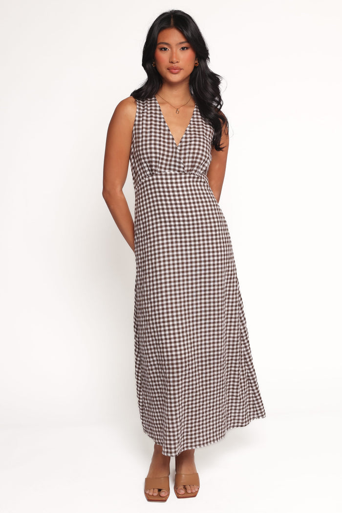 Petal and Pup USA DRESSES Queenie Midi Dress - Brown Gingham