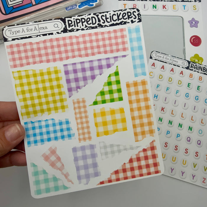 Rainbow Gingham Torn Paper Sticker Sheet