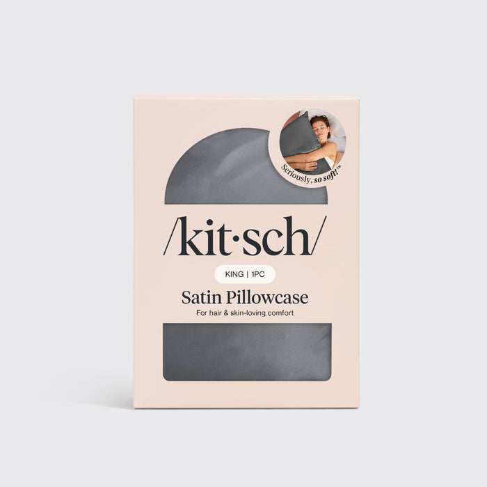 KITSCH Charcoal King Satin Pillowcase lifestyle shot