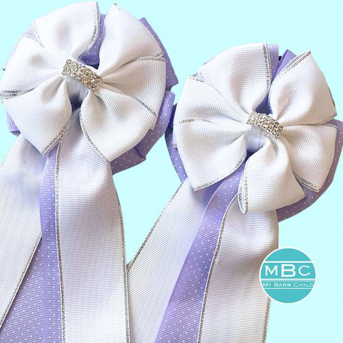 🤩 Show Bows: White on Lavender Swiss Dot