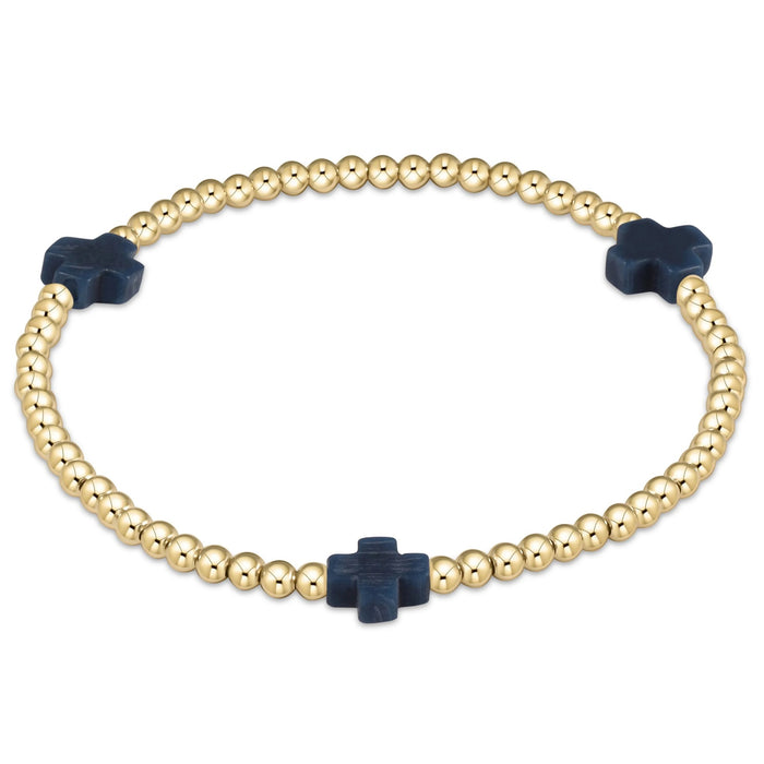 Signature Cross 3mm Gold Bracelet - Navy