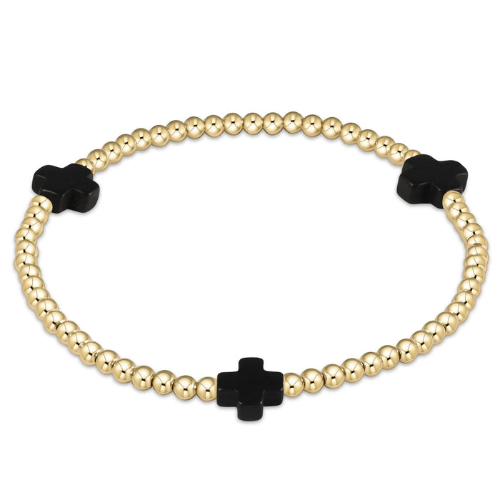 Signature Cross 3mm Gold Bracelet - Onyx