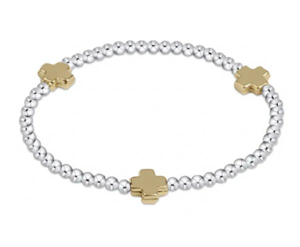 Signature Cross 3mm Mixed Metal Bracelet - Gold