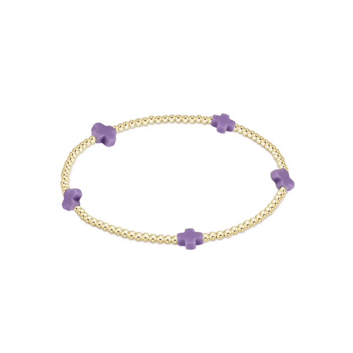Signature Cross Small 2mm Gold Bracelet - Purple