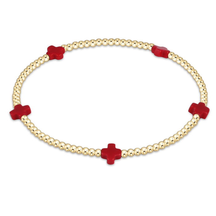 Signature Cross Small 2mm Gold Bracelet - Red