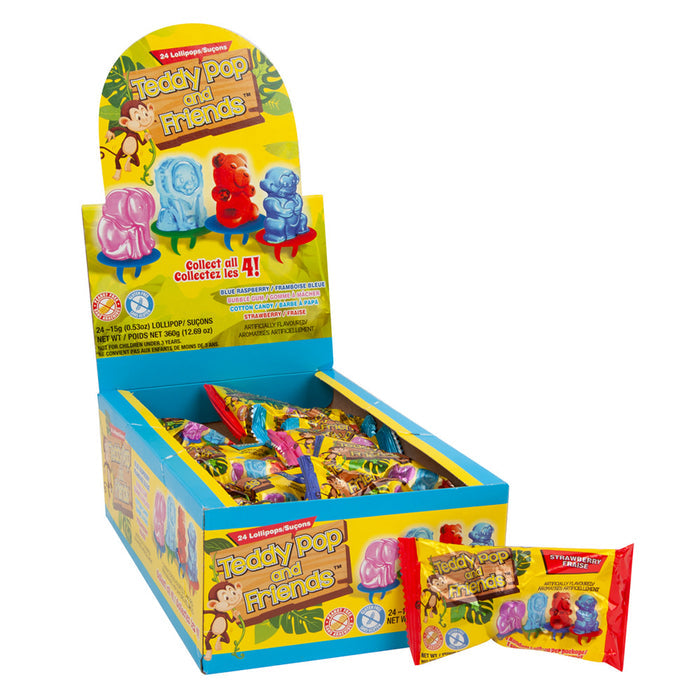 Teddy Pops Lollipop Ring Candy - 24 Count