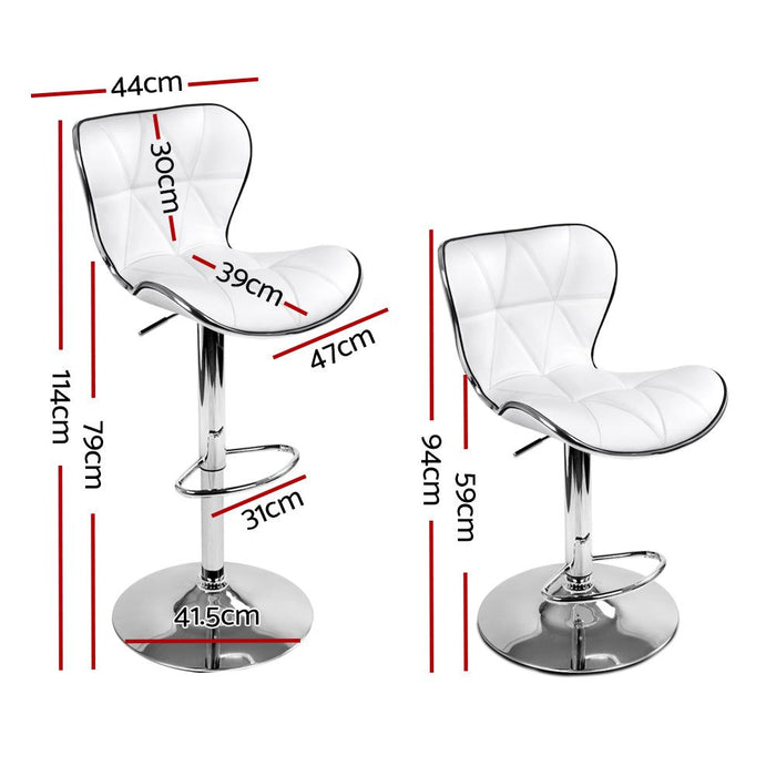 Two Bar Stools Gas Lift Leather Seat White -Home Living Store - -
