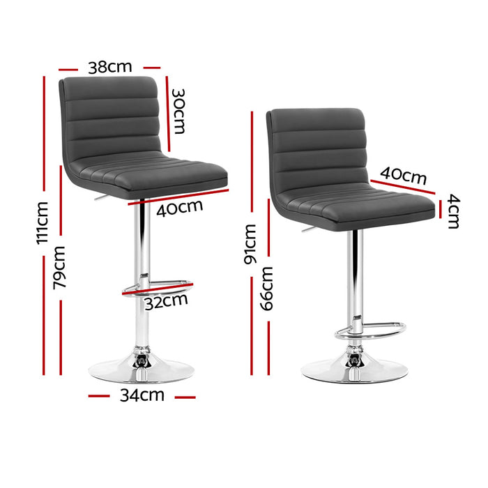 Two Bar Stools Padded Leather Gas Lift Grey-Home Living Store-