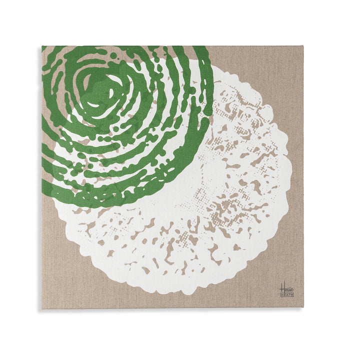 House Industries Vintage Tile Stretched Canvas Print in green and white on unbleached canvas