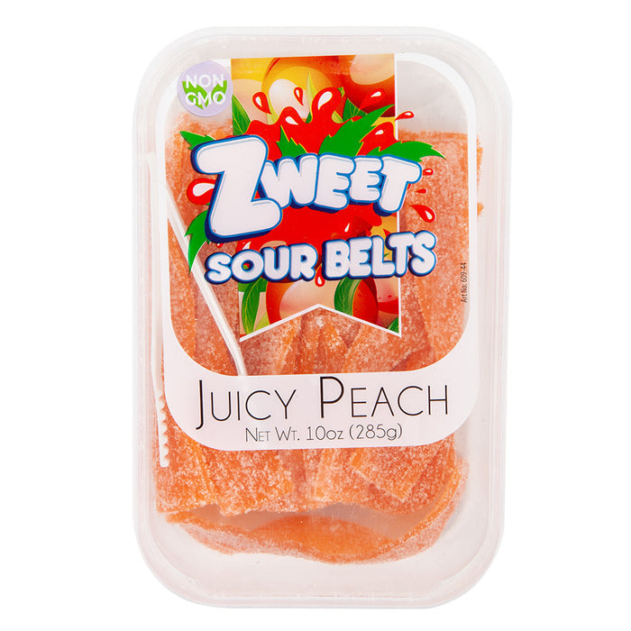 Zweet Peach Sour Belt Gummy Candy Tubs - 6 Count