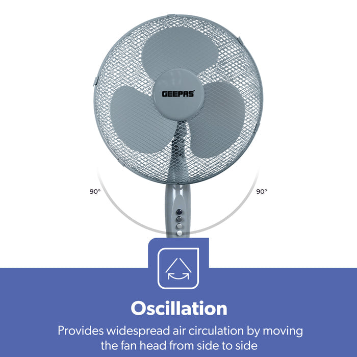 16-Inch Grey Three-Speed Oscillating Pedestal Fan