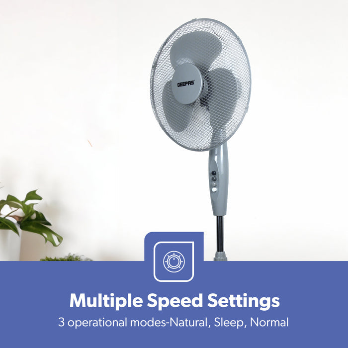 16-Inch Grey Three-Speed Oscillating Pedestal Fan