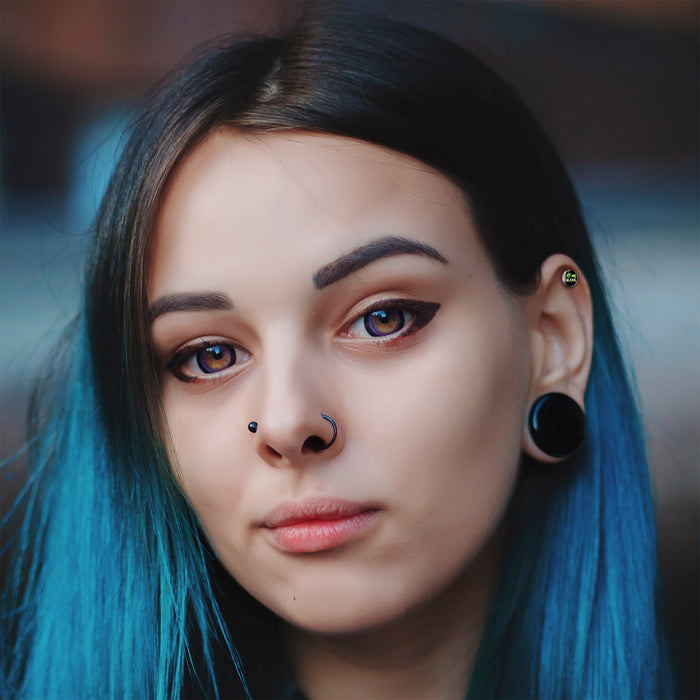 16G 1/4 Black Green Leaf Me Alone Tragus Cartilage Earring by Onyx O