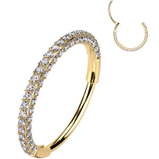 20G Gold PVD Implant Grade Titanium Triple Sided Micro Gem Hinged Nose Hoop