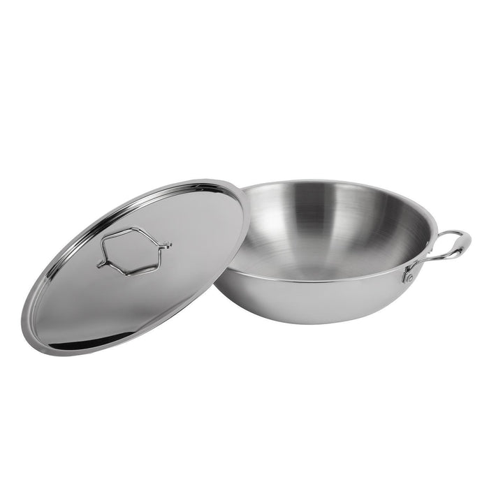 30cm Triply Heavy-Duty Stainless Steel Wok Pan With Lid