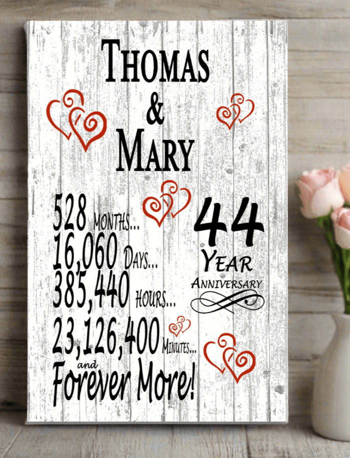 44 Year Anniversary Gift Personalized Names 44th Wedding Anniversary Present - Broad Bay Personalized Gifts Shipped Fast