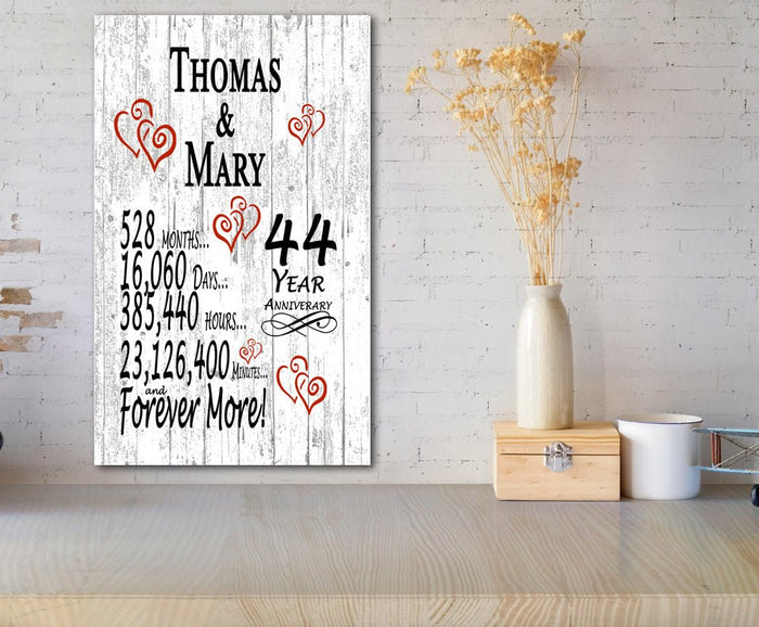 44 Year Anniversary Gift Personalized Names 44th Wedding Anniversary Present - Broad Bay Personalized Gifts Shipped Fast