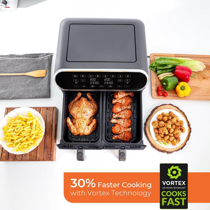 8L Dual Basket Air Fryer, 1.7L Kettle & 4 Slice Bread Toaster Matching Set
