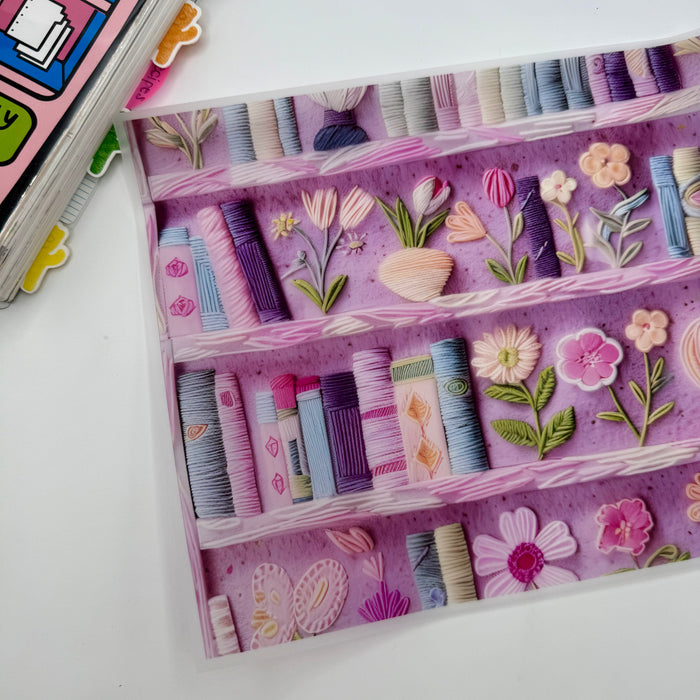 Embroidered Spring Bookshelf Vellum Pocket Dashboard