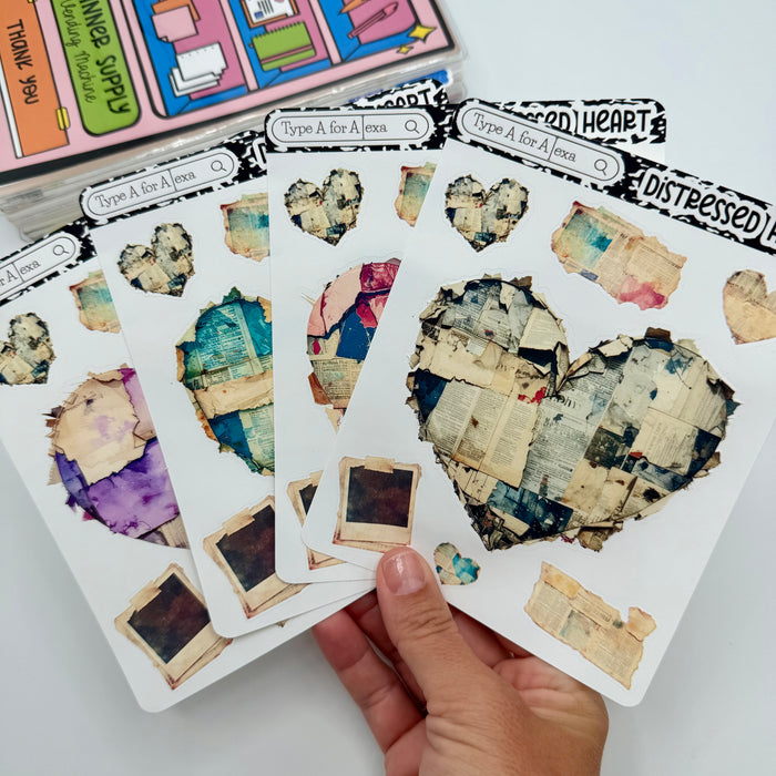 Distressed Heart Jumbo Journaling Sticker Pocket